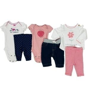 Carters 6 Piece Bundle | Baby - NB Newborn | Pull On Pants, Top, Bodysuit